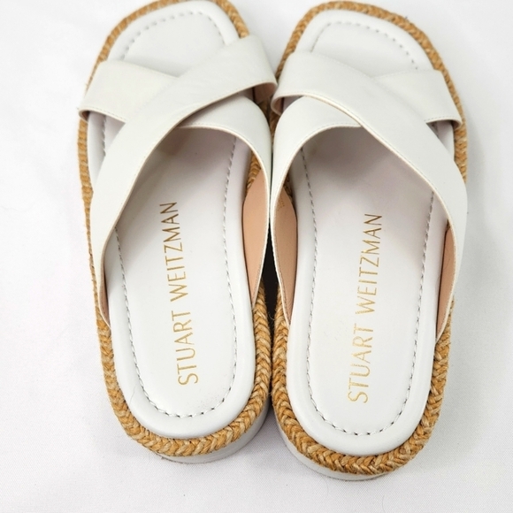 STUART WEITZMAN White 1/2" Platform Roza Wedge Slide Sandals - Picture 3 of 6